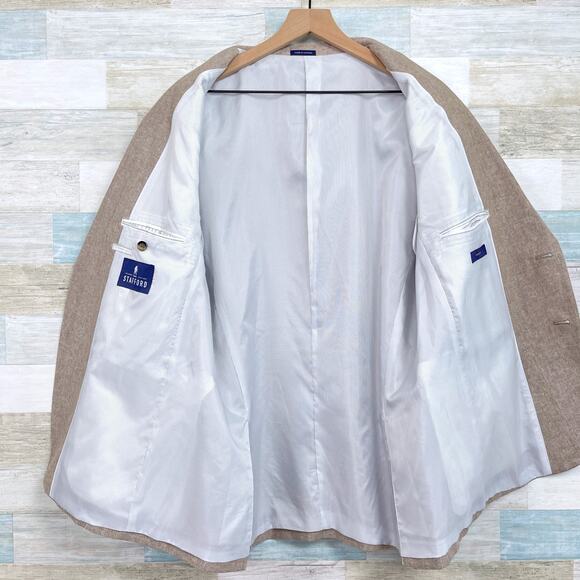 Stafford Weave Linen Blend Summer Sport Coat Tan Beige Classic Fit Mens 44R - Picture 4 of 8